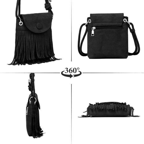 Mini Fringe Purse Small Phone Bags for Women Western Cell Phone Wallet with Zipp - Picture 6 of 6